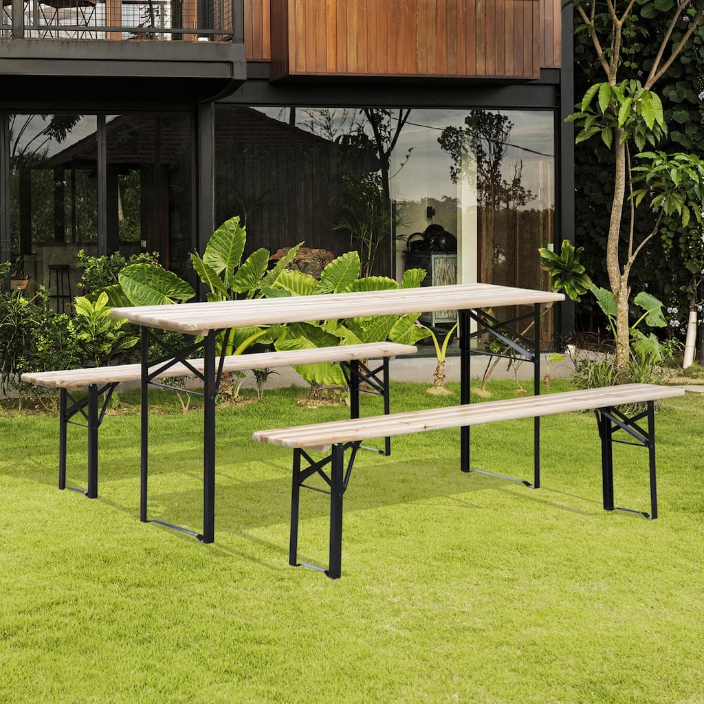 6' Portable Picnic Table and Bench Set, Outdoor Wooden Folding Camping Dining Table Set