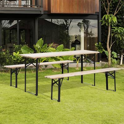Outsunny 6 Seater Portable Wooden Picnic Table and Bench Set - Folding Camping Dining Table for Patio and Outdoor Activities
