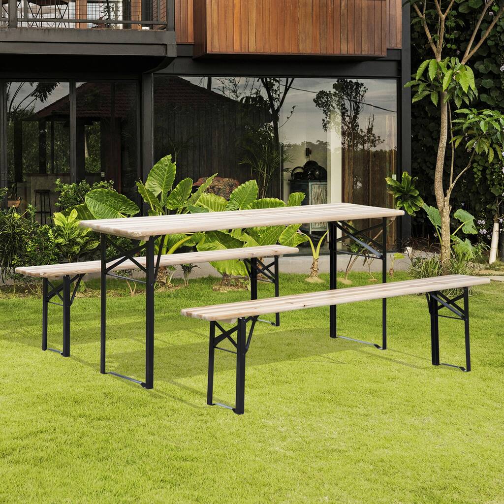 Outsunny 6 Seater Portable Wooden Picnic Table and Bench Set - Folding Camping Dining Table for Patio and Outdoor Activities