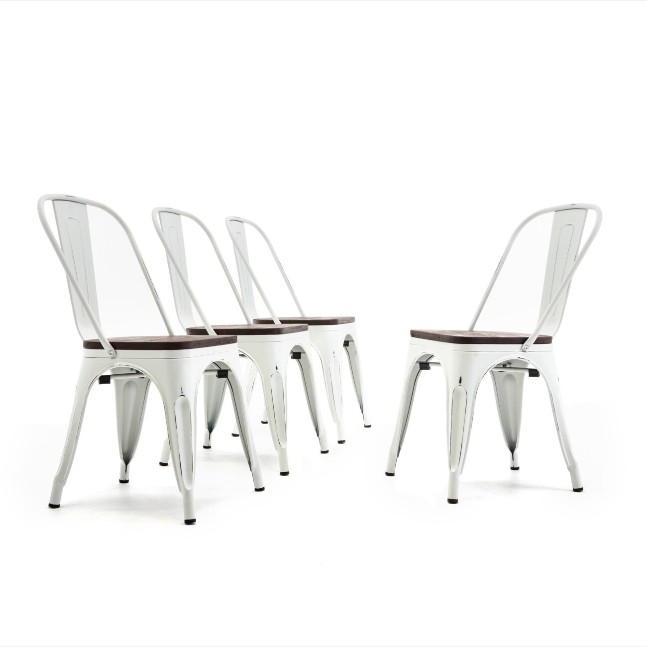 Antique White 4 Set of Metal Bistro Cafe Modern Style Dining Chairs Stackable