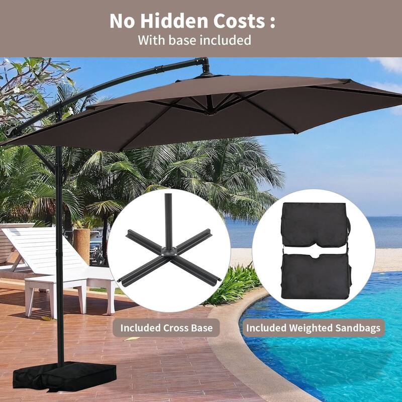 Autlaycil 10ft Offset Hanging Market Patio Umbrella with Base
