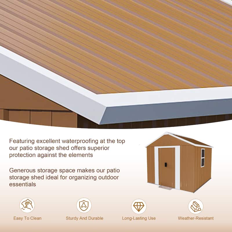 Roomfitters 6x4 FT Metal Storage Shed with Windows, Lockable Sliding Door, Vents & Weatherproof for Garden, Brown