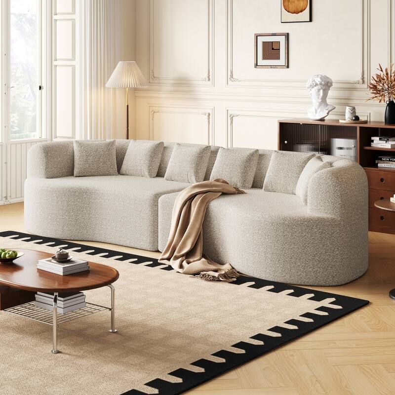 106.3" Chenille Curved Sectional Bone-Free Cloud Sofa with 6 Pillows
