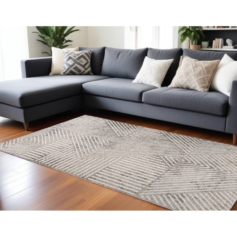 Distressed Abstract Modern Stain Resistant Woven Durable Area Rug - 8' X 11' - Gray and Beige - Rectangle