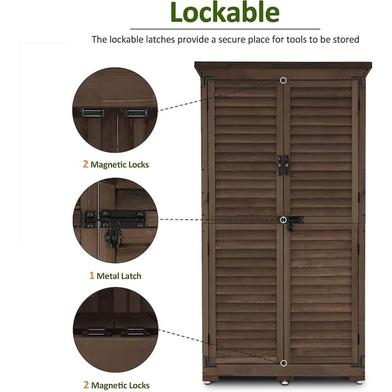 MCombo 63 inch Tall Outdoor Storage Tool Cabinet Shed with Lock for Yard (34.3" L x 18.3" W x 63" H), Wooden 0870