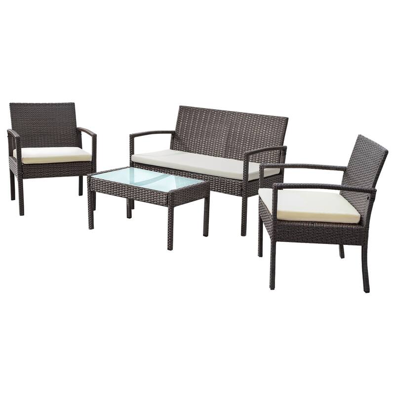 Vrakae 4 Piece Outdoor Patio Rattan Wicker Furniture Set