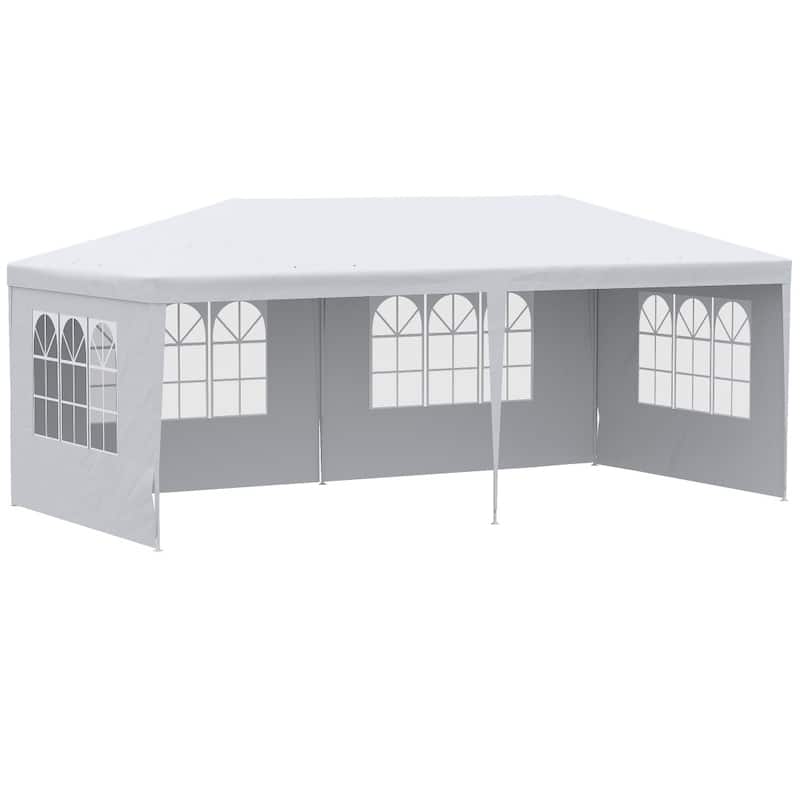 White PE Cloth Steel Frame Outdoor Party Tent with Sidewalls and Windows - 230.25” L x 116.25” W x 100.5” H - White