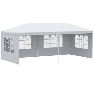 White PE Cloth Steel Frame Outdoor Party Tent with Sidewalls and Windows - 230.25” L x 116.25” W x 100.5” H