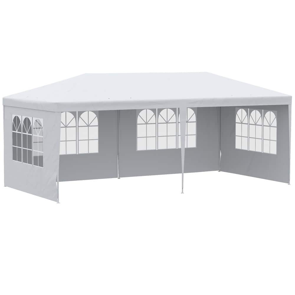 White PE Cloth Steel Frame Outdoor Party Tent with Sidewalls and Windows - 230.25” L x 116.25” W x 100.5” H