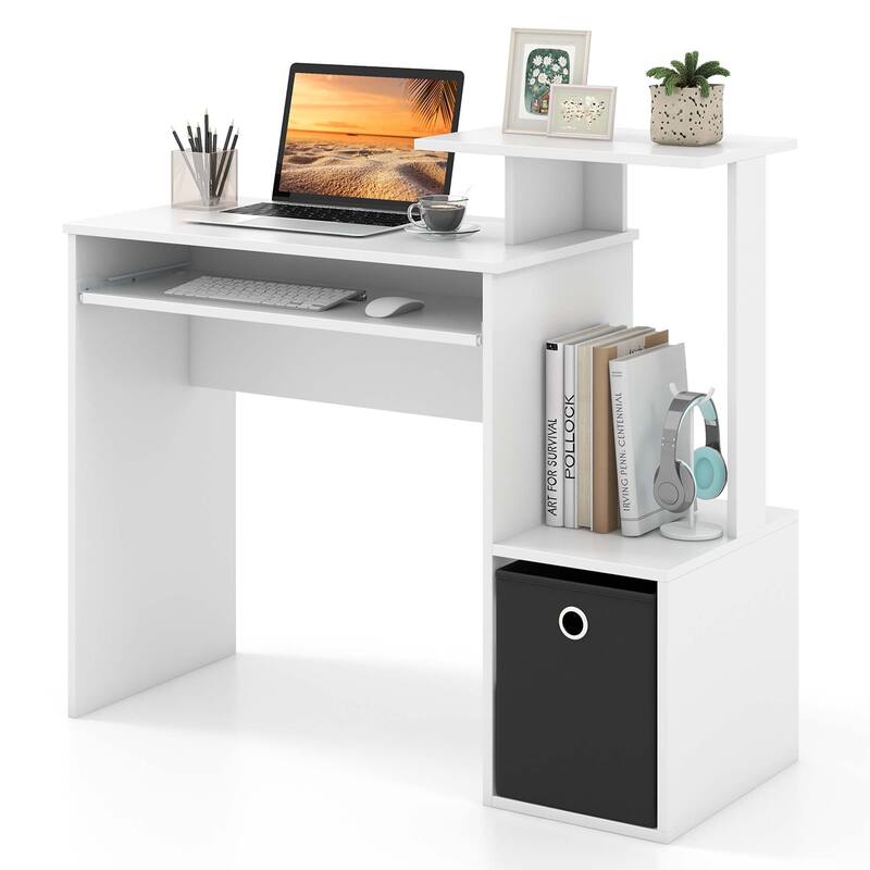 Costway Home Office Computer Desk Space-saving Study Writing Desk with - See Details - White