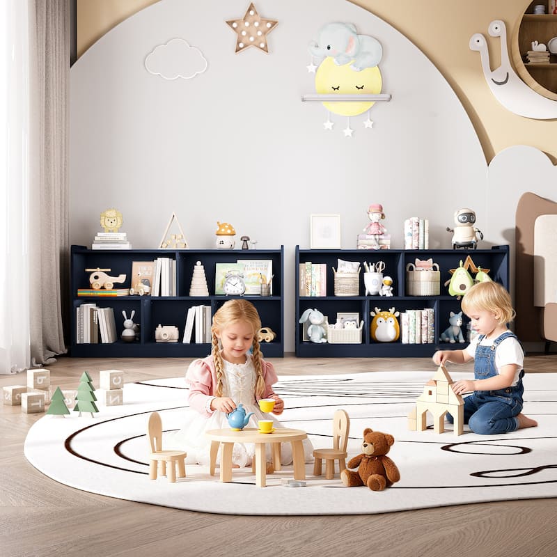 Wooden Storage Cabinet with 5 Sections, Montessori Kids Bookshelf and Toy Organizer for Nursery, Playroom & Classroom