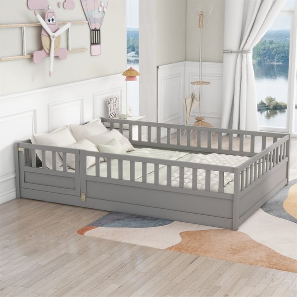 slide 2 of 14, Full Size Floor Bed with Super High Security Barrier Grey