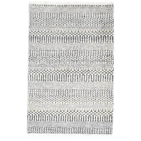 One of a Kind Hand-Knotted Modern 2' x 3' Trellis Wool Brown Rug - 2' x 3'