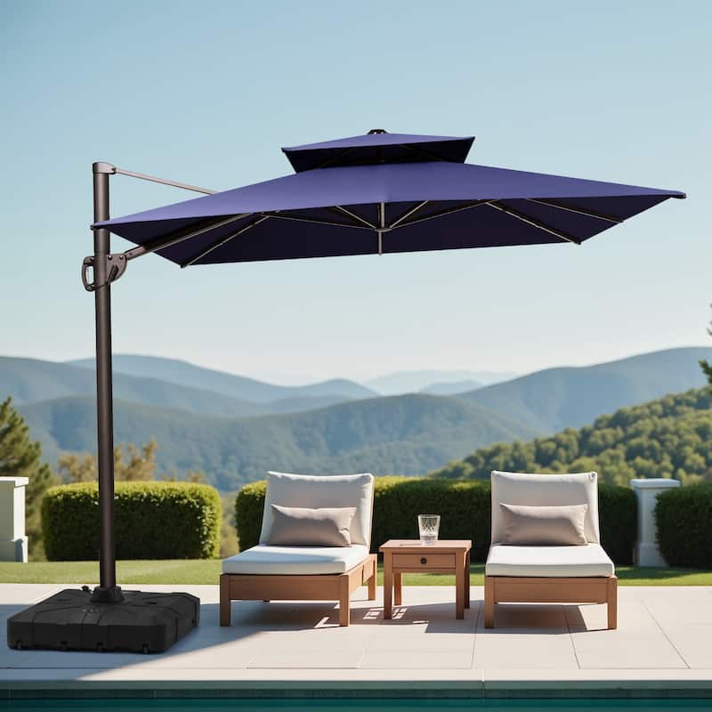 10.5 ft. x 9 ft. 360-Degree Rotation Cantilever Patio Umbrella with Base Stand - Navy Blue