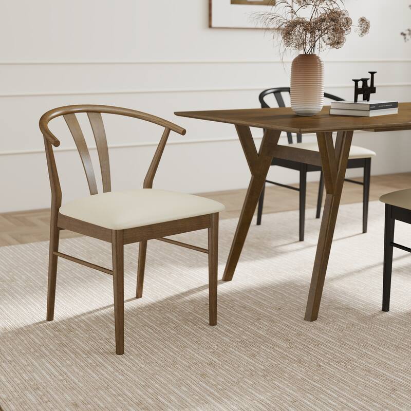 Roundhill Furniture Lavin Modern 5-Piece Dining Set, Dining Table with 2 Walnut and 2 Black Curved Back Chairs