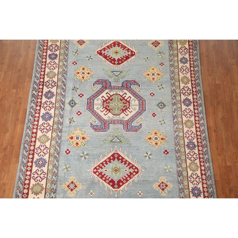 Light Blue Kazak Area Rug Hand-Knotted Traditional Wool Carpet - 6'6" x 9'7"