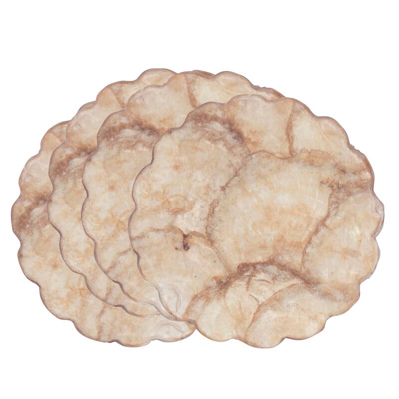 Scalloped Capiz Shell Coasters (Set of 4) - Natural Iridescent Drink Coasters for Coffee Tables, Bars & Entertaining, 4"