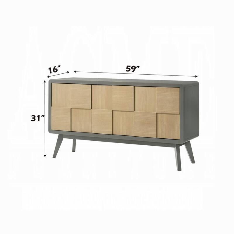 Yodo Sideboard Buffet Console, 59 Inch, Brown Geometric Front Design