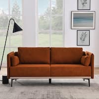 3-Seat Orange Linen Settee Round Arms Loveseat Recliner with Pillows ...