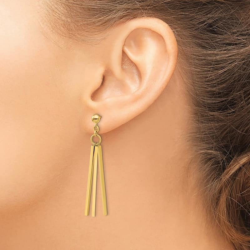 Curata 14k Yellow Gold Polished 3 Bar Post Long Drop Dangle Earrings 54.6x16mm