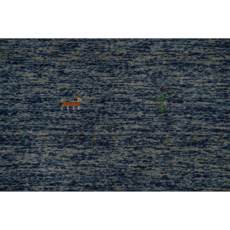 Hand Knotted Oriental 100% Wool Carpet Tribal Animal Pictorial Navy Blue & Blues Gabbeh Area Rug - 11' 9'' X 8' 11''