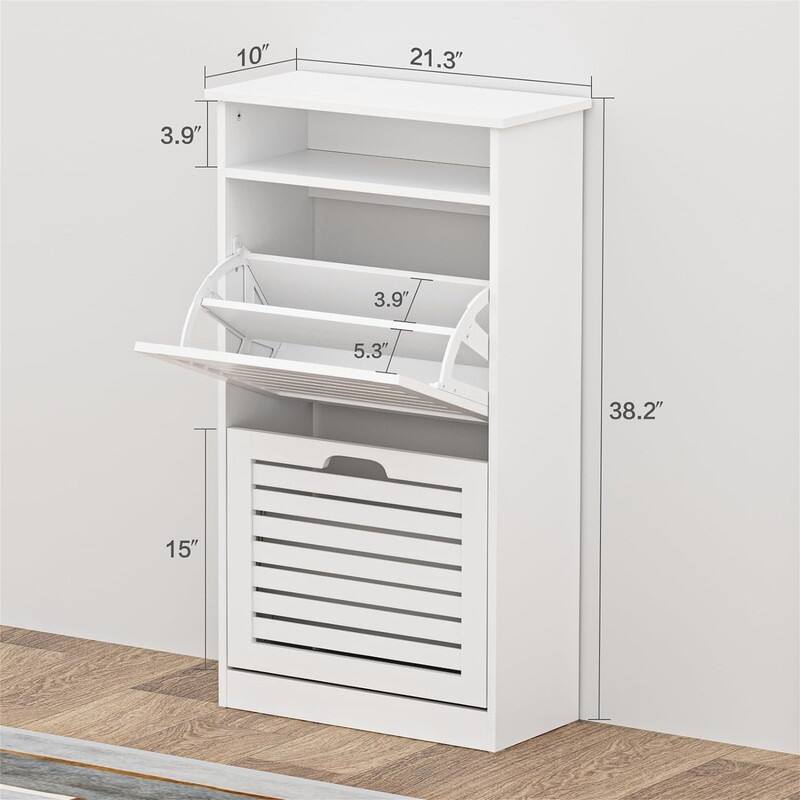 Shoe Storage Cabinet with 2 Flip Drawers - 10"D x 21.3"W x 38.2"H