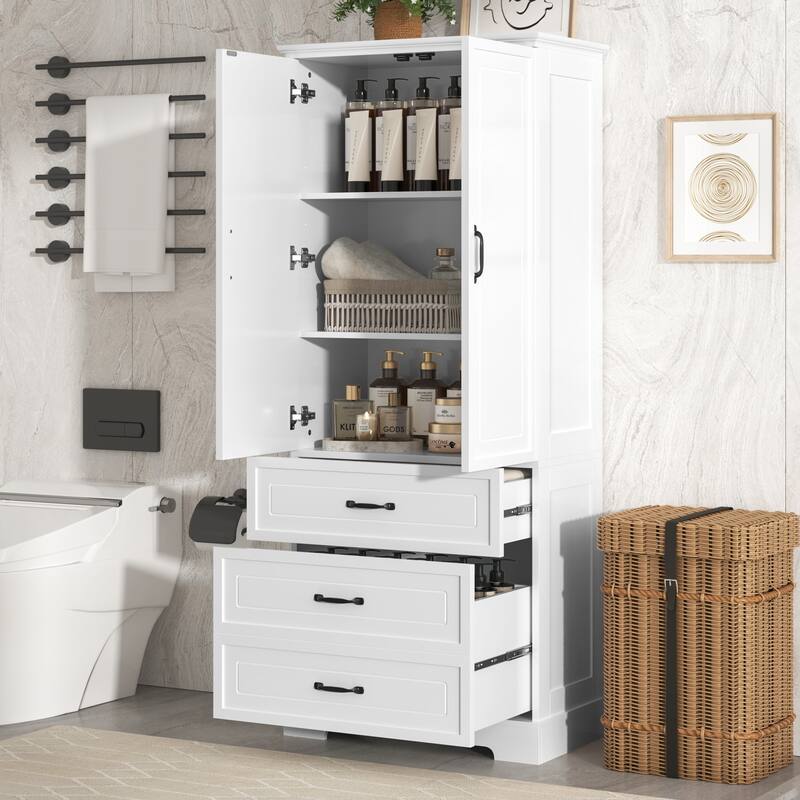 GDFStudio - Mason Tall Bathroom Cabinet with Doors, Drawers, and Adjustable Shelf