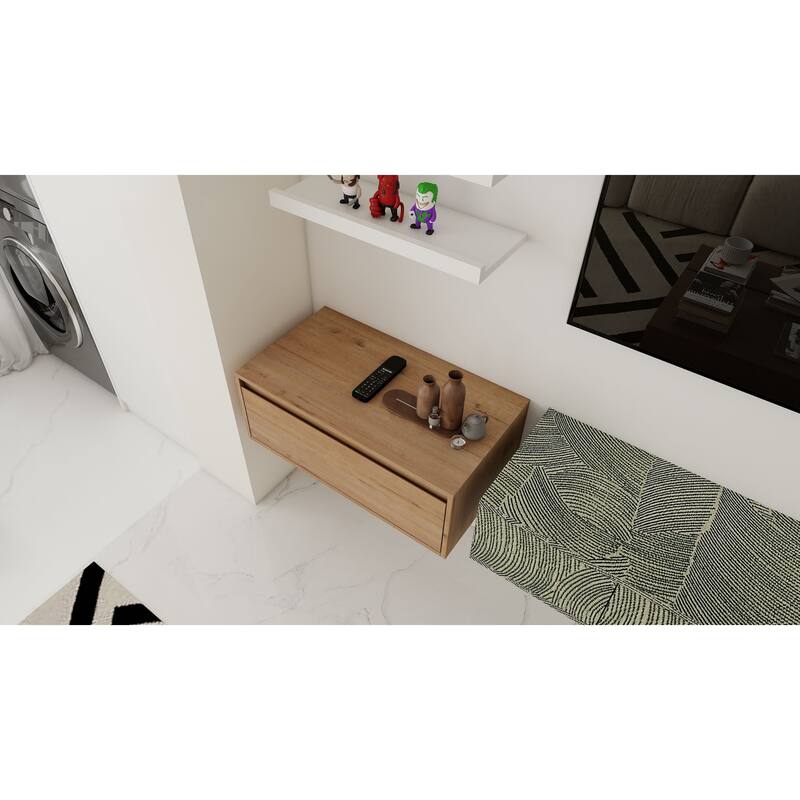 Floating Bathroom Vanity with Soft-Close Drawer, Imitative Oak Finish, Wall-Mounted Storage Cabinet for Bathroom Essentials