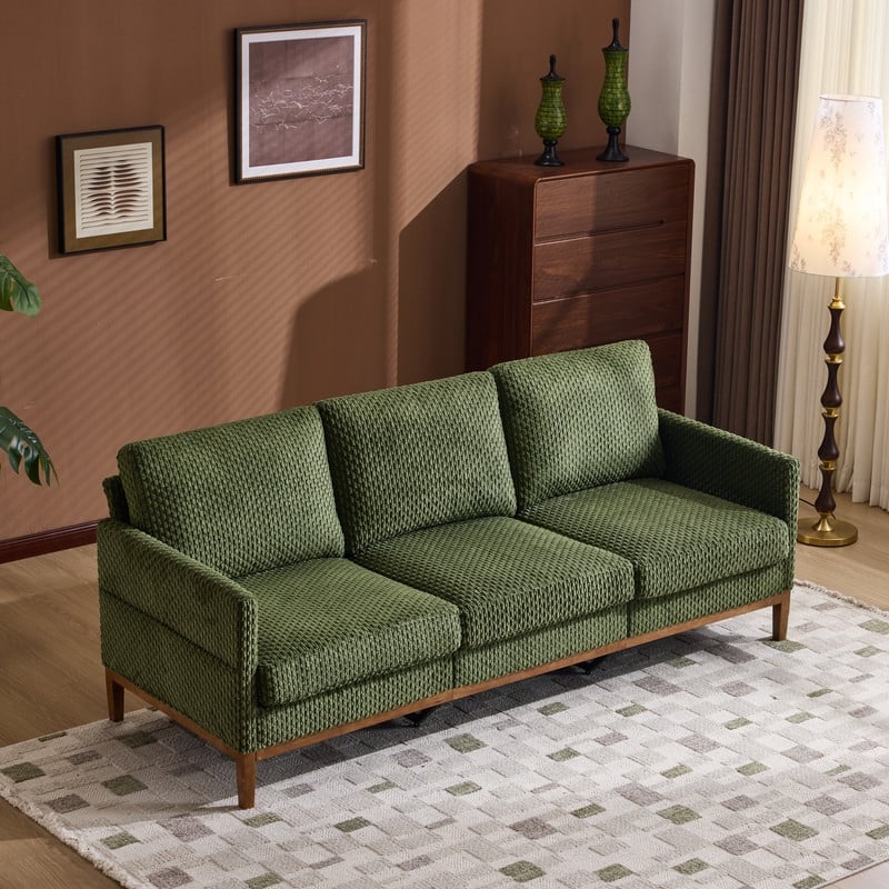 Polyester Upholstery 3-Seater Sofa With Solid Wood Frame