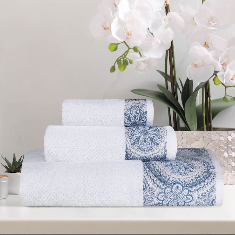 Superior Medallion Cotton Jacquard Texture 3 Piece Assorted Towel Set