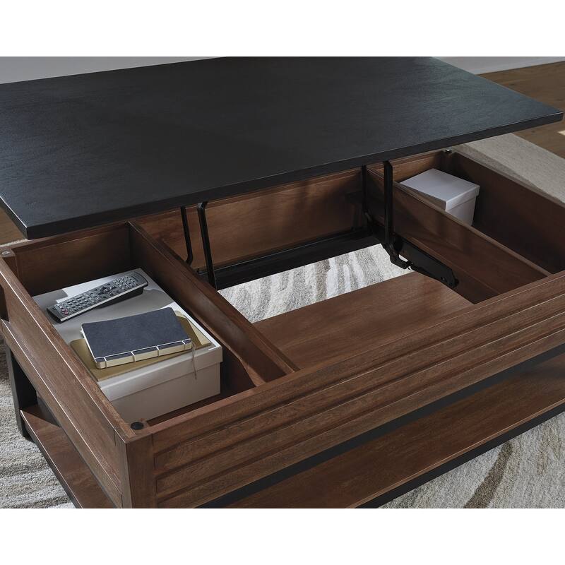 Signature Design by Ashley Kallari Black/Brown Lift-Top Coffee Table - 47.75" W x 26.25" D x 19.63" H