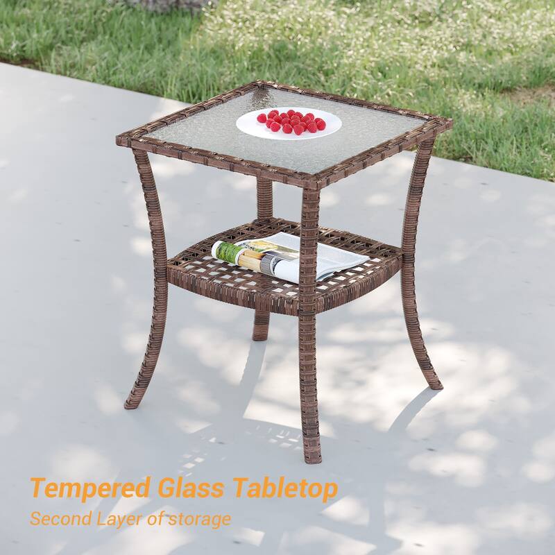 LIVOOSUN 3-Piece Patio Sofa Set Outdoor Rattan Swivel Rocking Chair Glass Table