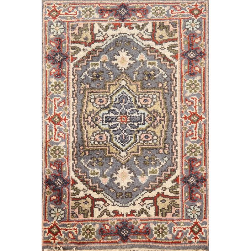 Hand Knotted Oriental 100% Wool Carpet Traditional Medallion Greys & Charcoal Heriz (serapi) Area Rug - 3' 0'' X 2' 0''