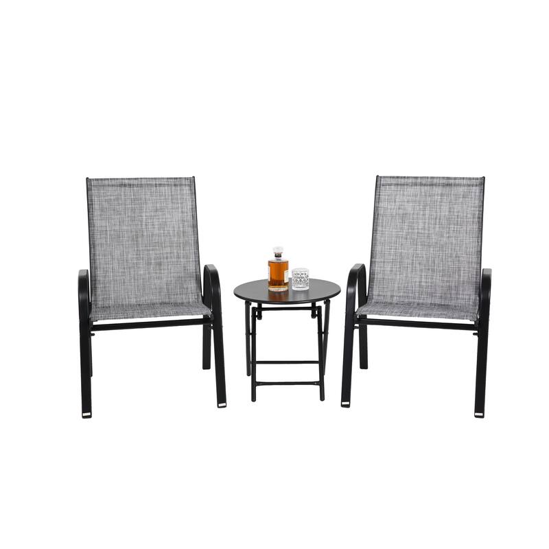 3 Piece Patio set, Outdoor Camping Chairs with Breathable Textilene Fabric, folding table with steel table top