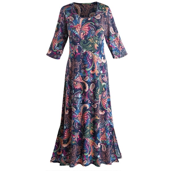 Women's Paisley Passion Maxi Dress - 3/4 Length Sleeve - 50" Long