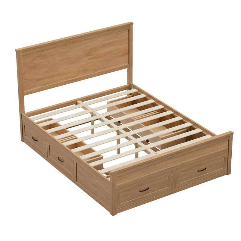 Queen Size Modern Platform Bed with 6 Drawers & Tall Headboard, Wood Storage Bed Frame with Slats Support, No Box Spring Needed
