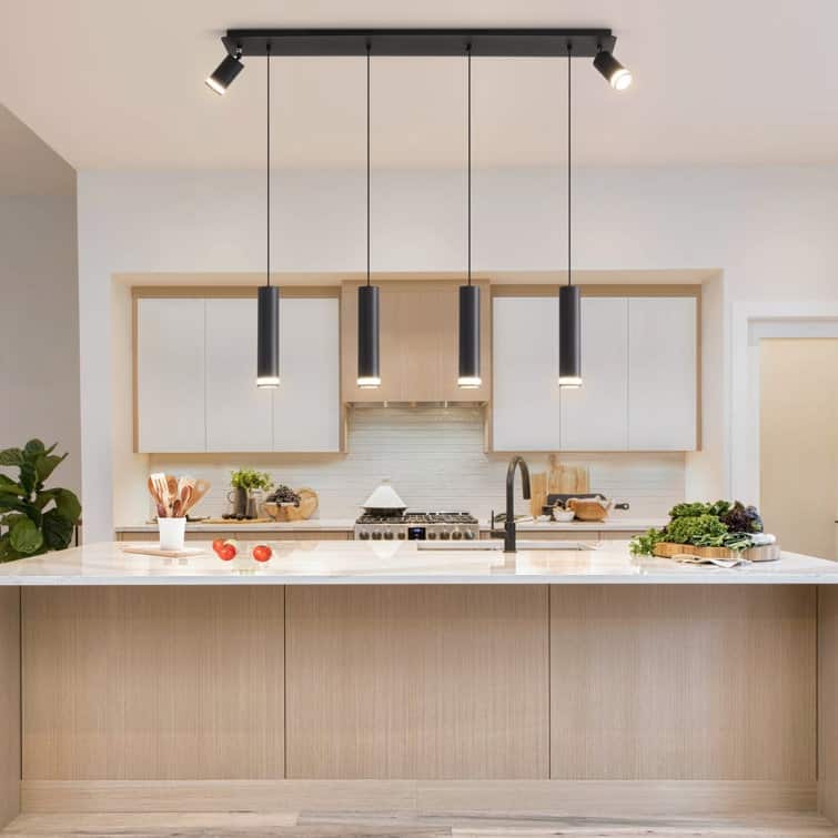 6 - Light Matte Black Kitchen Island Pendant[No Bulb]