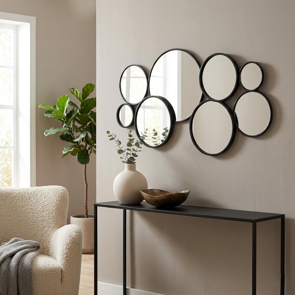 Solaz Round Multi Panel 36" Mirror - Modern Black Finish