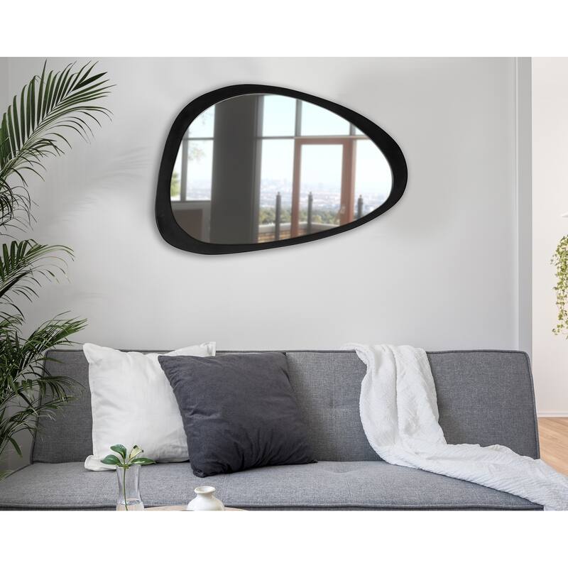 NOVA Natural Wood Frame Asymmetrical Mirror - 36X24 Inches - Black