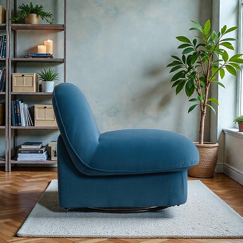 Swivel Accent Chair with 360 Degree Metal Base, Velvet Upholstered Pumpkin Chair for Living Room Bedroom