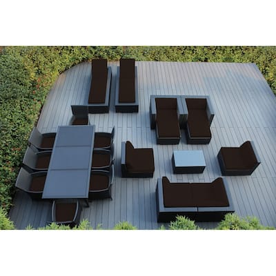 Ohana Outdoor Patio 20 Piece Black Wicker Sofa, Dining and Chaise Set