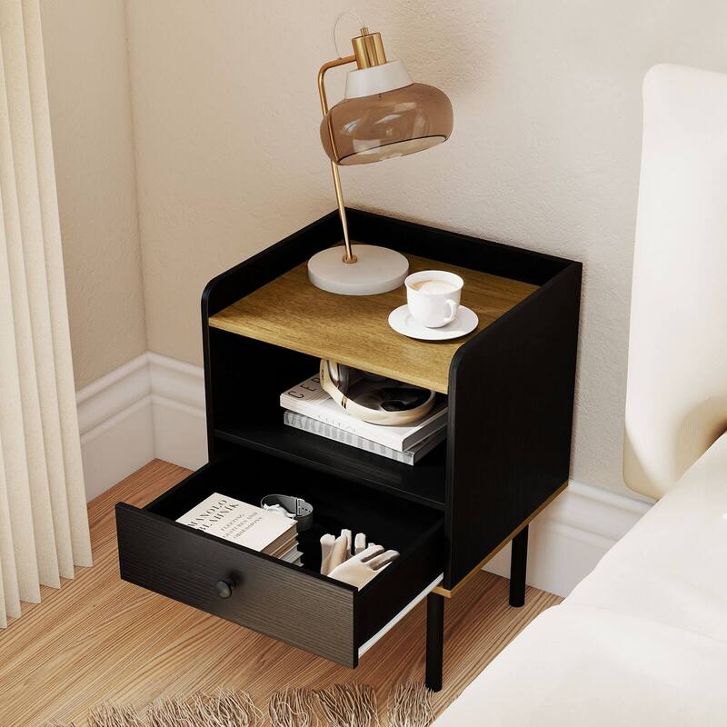 Costway Nightstand Bedside End Table with Drawer & Open Shelf for