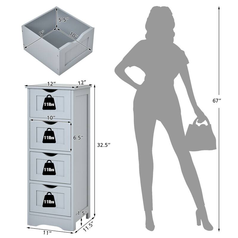 Gymax Bathroom Floor Cabinet Free Standing Storage Side Organizer W/4 - See Details