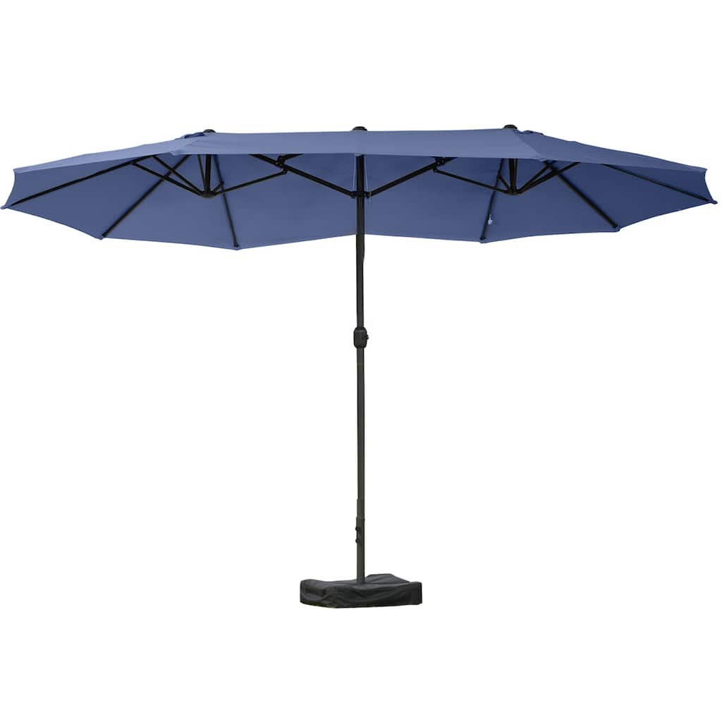 15FT Double-Sided Rectangular Patio Umbrella with Crank, Steel Frame & Sun Protection, Dark Blue