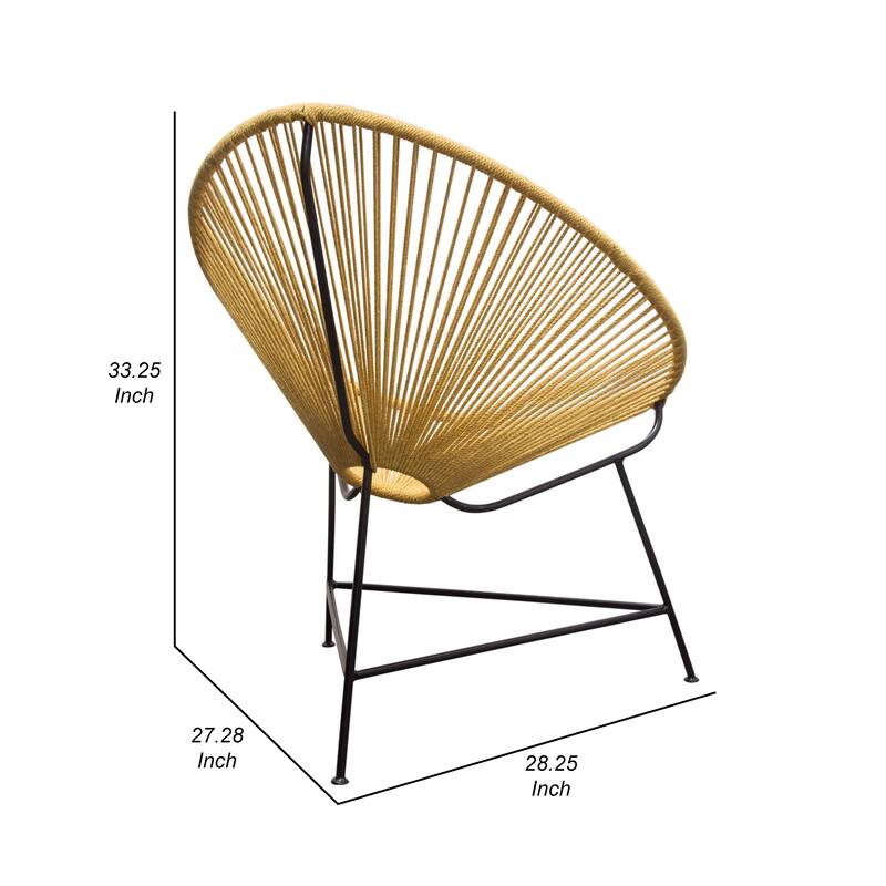 Azy Accent Chair Set of 2, Orange Natural Woven Rope, Black Iron Base