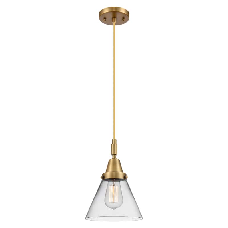 Innovations Lighting Downtown Urban - Caden Cone - 1 Light 8" Cord Hung Mini Pendant - Brushed Brass/Clear Shade