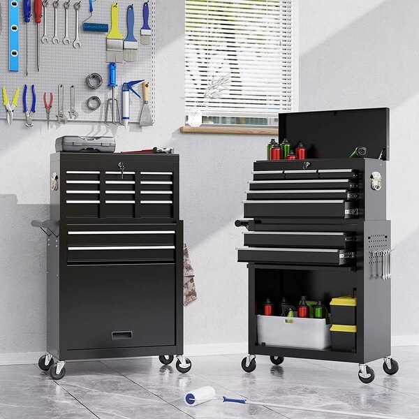 2 in 1 Rolling Tool Chest with Lock Tool Box Garage Storage Cabinet