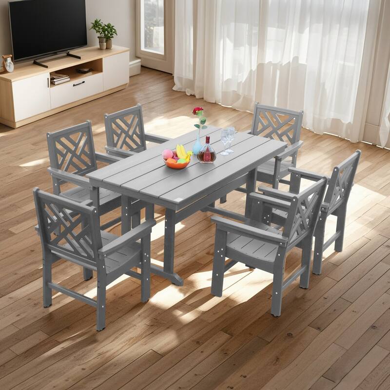 7 Piece Patio Outdoor Furniture Set, Garden Outdoor Dining Table Set with 6 Chairs, Dining Table with Umbrella Hole