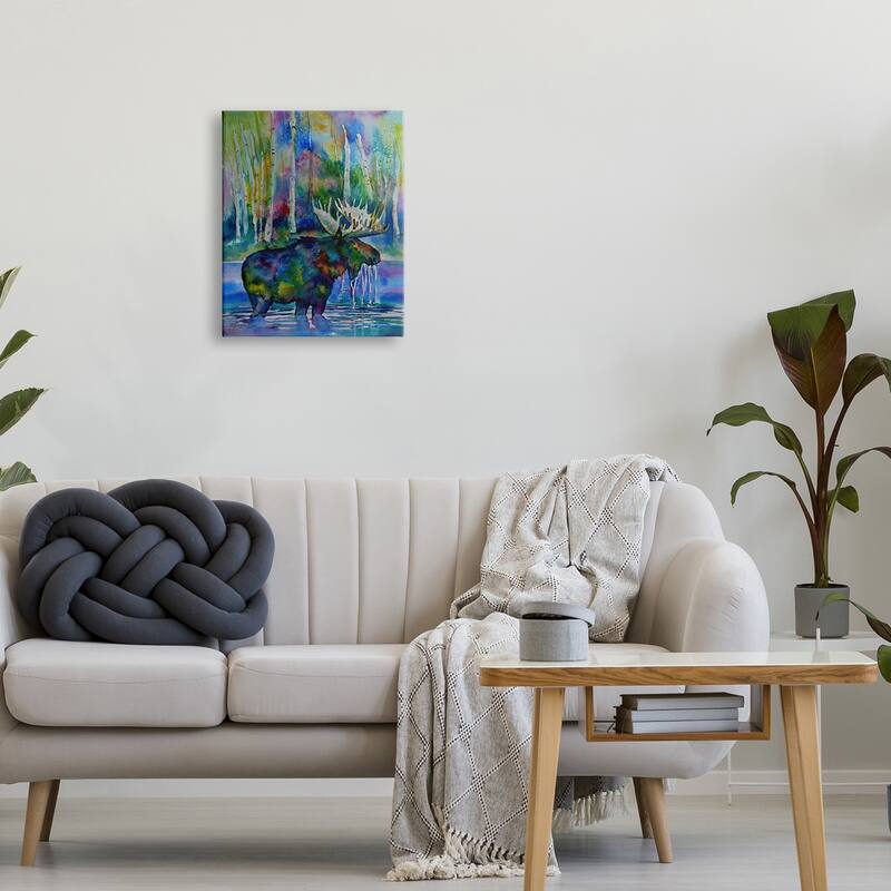 Stupell Vibrant Moose Birch Trees Swimming Splashing Lake Canvas Wall Art