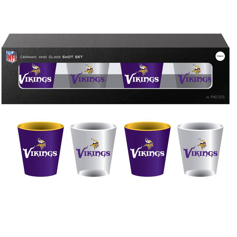 4-Piece Ceramic and Glass 2 oz. Shot Glass Set, Minnesota Vikings